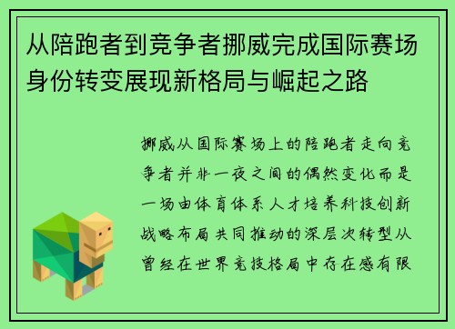 从陪跑者到竞争者挪威完成国际赛场身份转变展现新格局与崛起之路